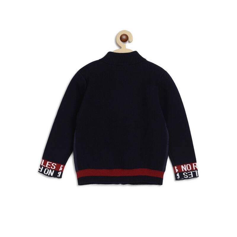 Boys Dark Blue Wool Blend Tricot Cardigan image number null